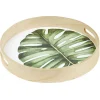 Plateau de service rond en bois motif feuille^Gifi Sale