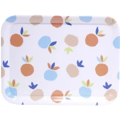 Plateau rectangulaire blanc motif fruit orange bleu plastique 29x22cm^Gifi