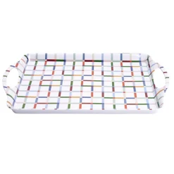 Plateau rectangulaire blanc motifs carreaux multicolores 34x50,5cm^Gifi Outlet