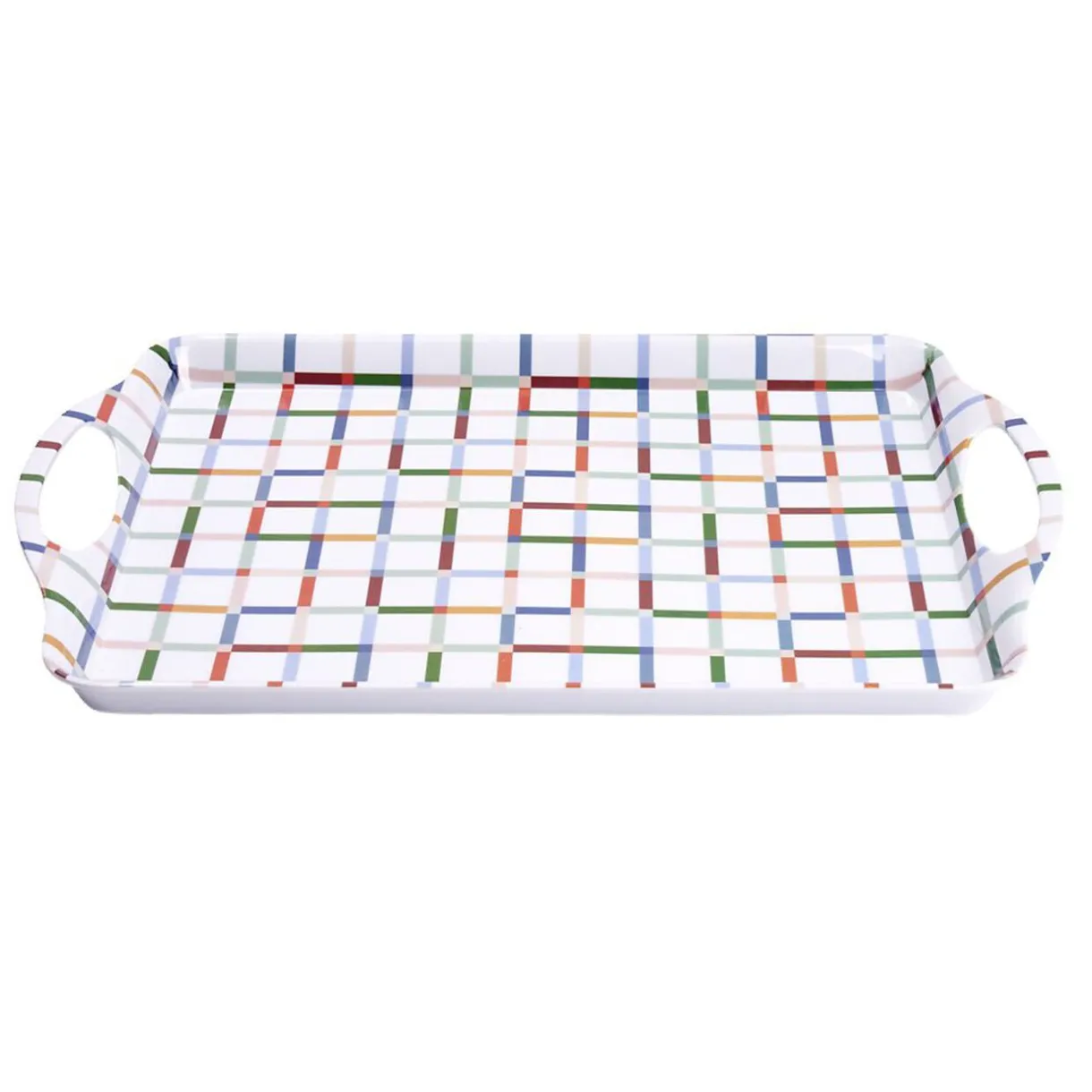 Plateau rectangulaire blanc motifs carreaux multicolores 34x50,5cm^Gifi Outlet