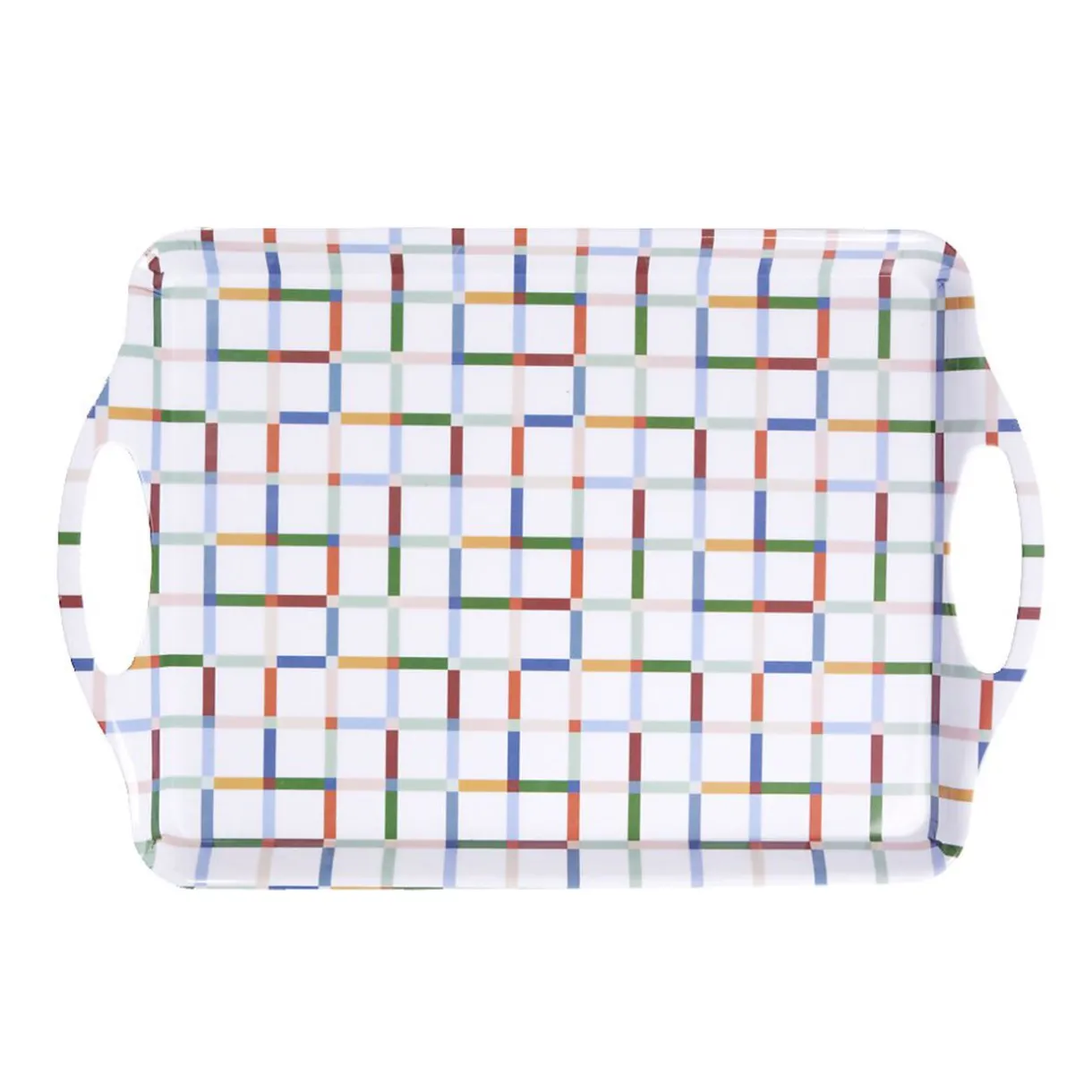 Plateau rectangulaire blanc motifs carreaux multicolores 34x50,5cm^Gifi Outlet