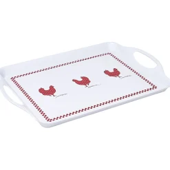 Plateau rectangulaire design poule mélaminé rouge et blanc^Gifi Discount