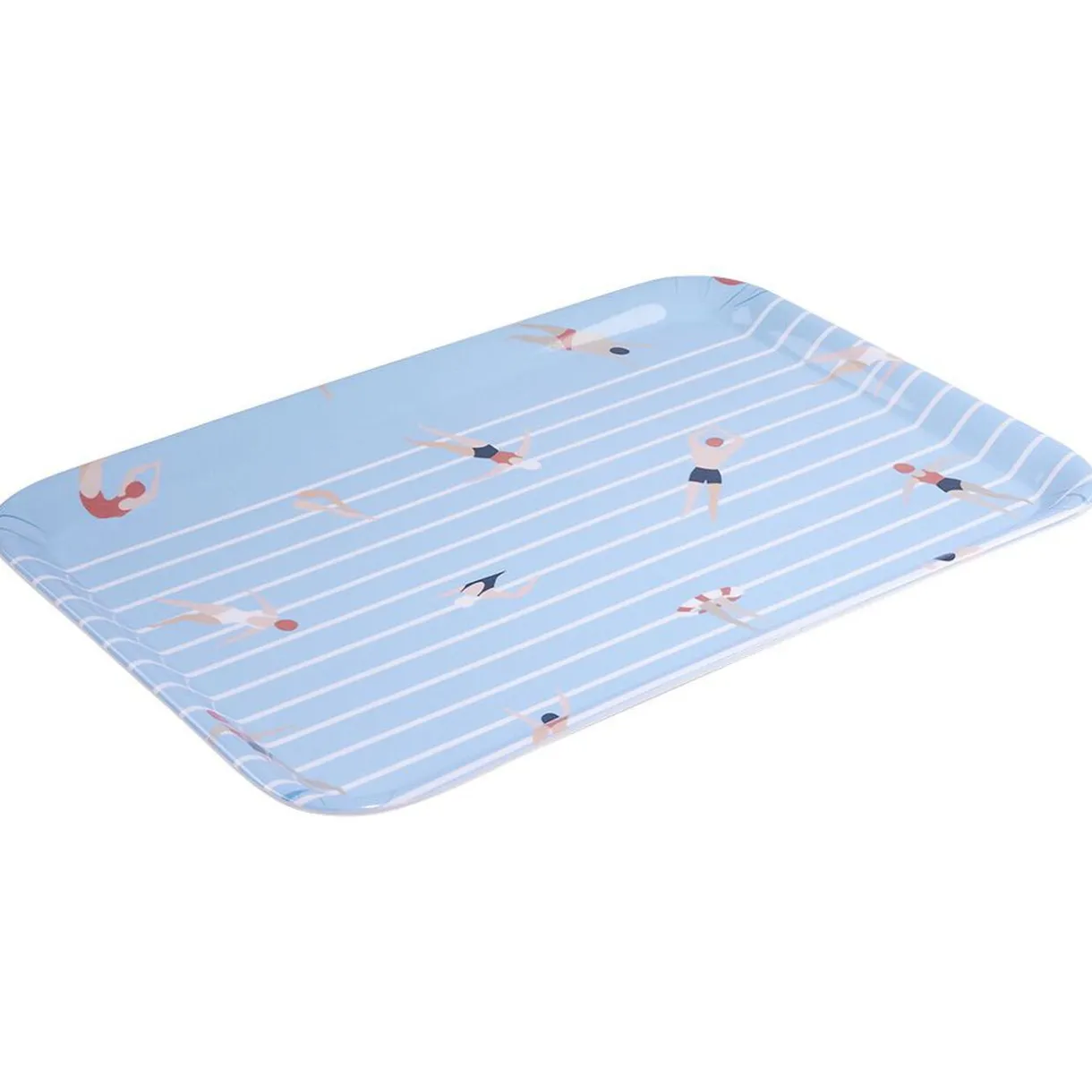Plateau rectangulaire rayé bleu blanc motif nageur - plastique 45x31cm^Gifi Clearance