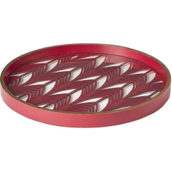 Plateau rond inspiration orientale en métal et bois rouge ou gris^Gifi Discount