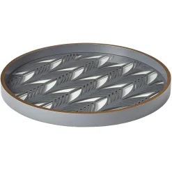 Plateau rond inspiration orientale en métal et bois rouge ou gris^Gifi Discount