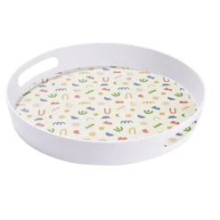 Plateau rond mélaminé motif matisse blanc et multicolore Ø34,5xH5cm^Gifi Outlet