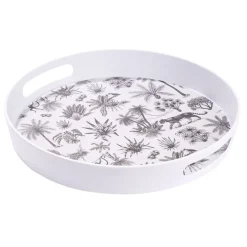 Plateau rond mélaminé motif savane blanc et noir Ø34,5xH5cm^Gifi Outlet