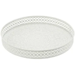 Plateau rond métal motif mandala rose gris ou vert^Gifi Discount