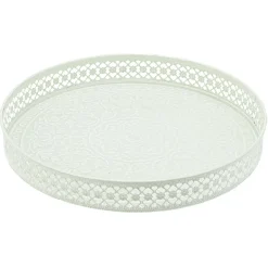 Plateau rond métal motif mandala rose gris ou vert^Gifi Discount