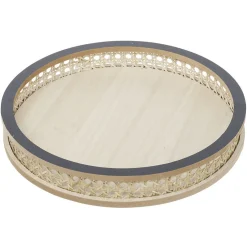 Plateau rond rotin et osier Ø30cm naturel et gris^Gifi Online