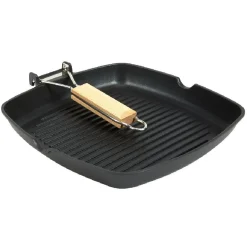 Poêle grill carré manche en bois amovible tous feux^Gifi Clearance