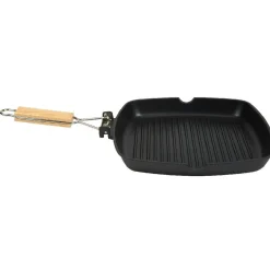 Poêle grill carré manche en bois amovible tous feux^Gifi Clearance
