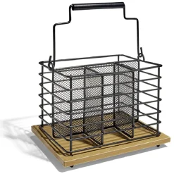 Porte couverts fer noir et bois marron 17,5x14x12cm^Gifi Best