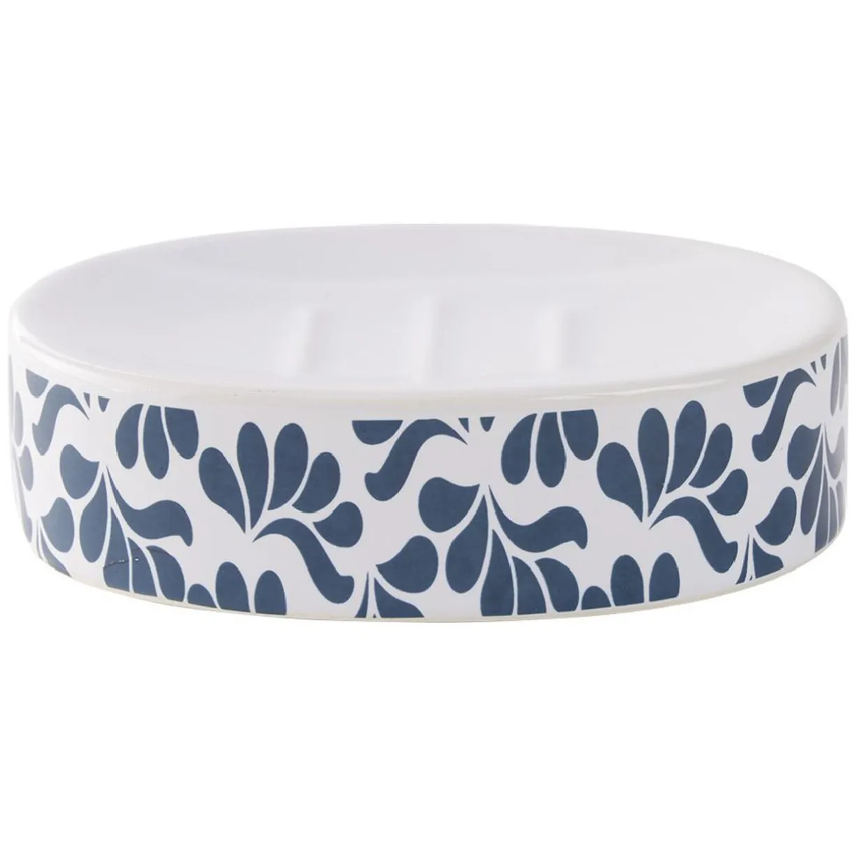 Best Gifi Porte-savon céramique motif végétal blanc et bleu 13x8,5xH3cm