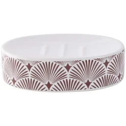 Discount Gifi Porte-savon céramique motif vague japonaise blanc et rouge 13x8,5xH3cm