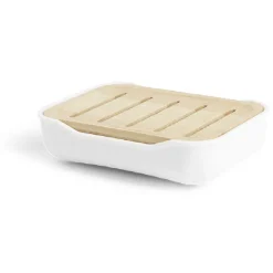 Discount Gifi Porte-savon salle de bain bambou et plastique blanc