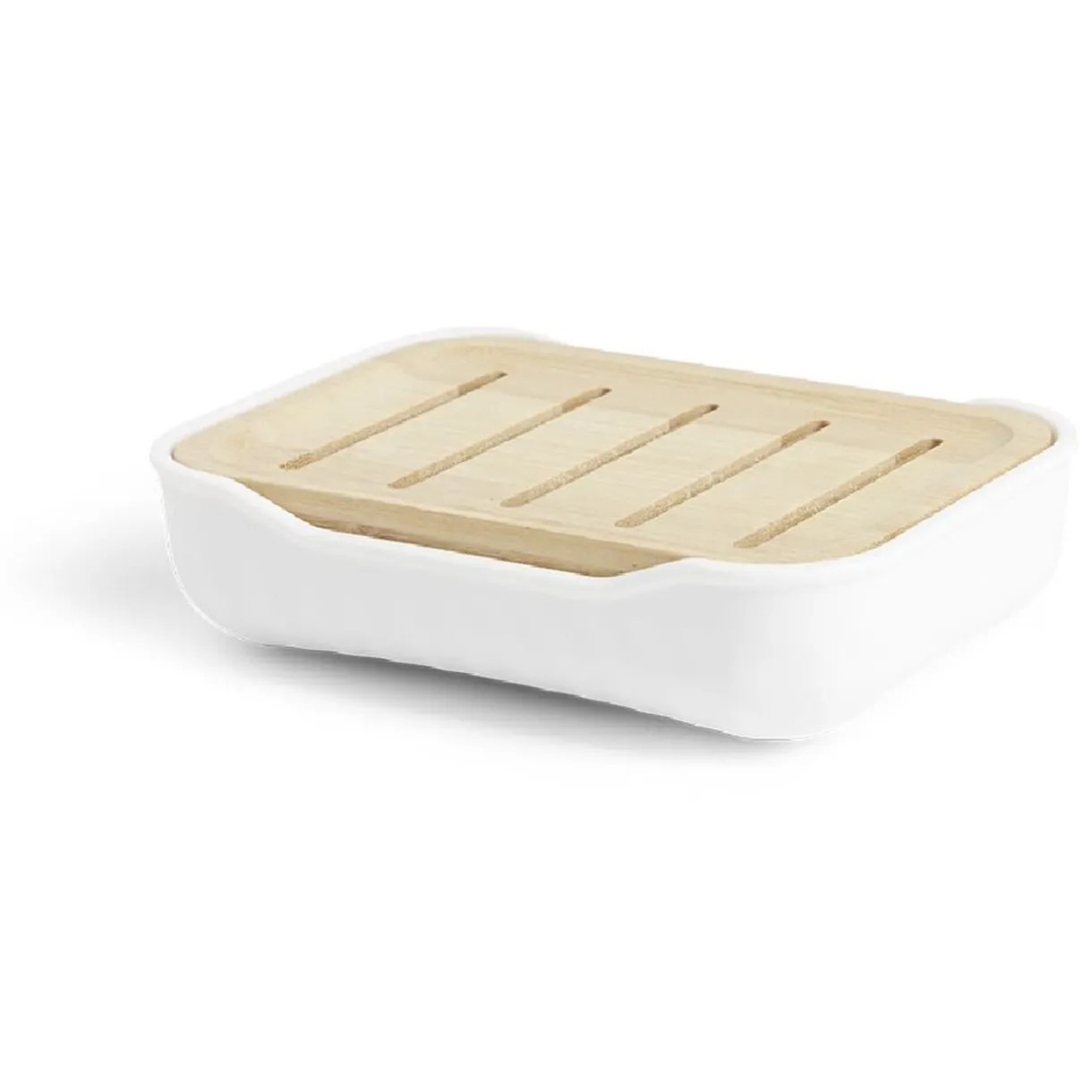 Discount Gifi Porte-savon salle de bain bambou et plastique blanc