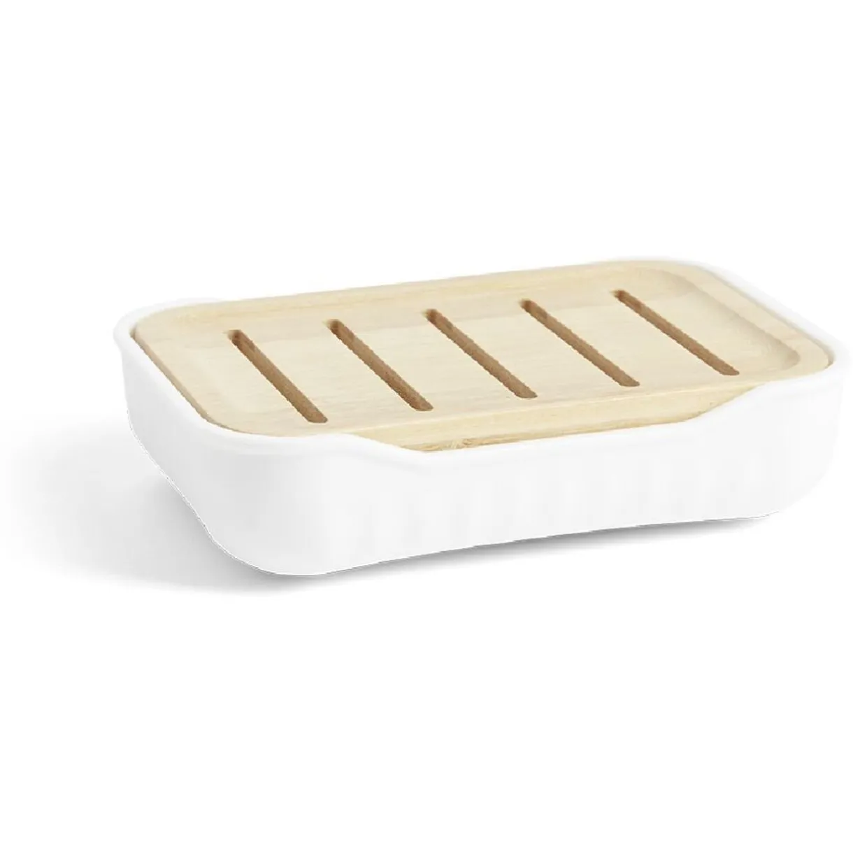 Discount Gifi Porte-savon salle de bain bambou et plastique blanc