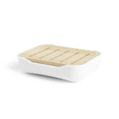 Discount Gifi Porte-savon salle de bain bambou et plastique blanc