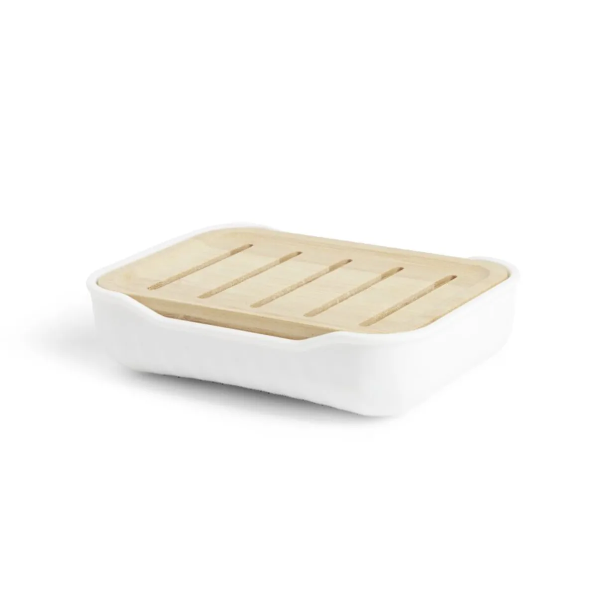 Discount Gifi Porte-savon salle de bain bambou et plastique blanc