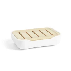 Discount Gifi Porte-savon salle de bain bambou et plastique blanc