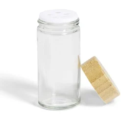 Pot à épice en verre et couvercle bambou Ø4,7xH9,8cm^Gifi Outlet