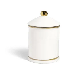 Pot céramique avec couvercle en blanc et bord doré Ø11,5xH17,5cm^Gifi