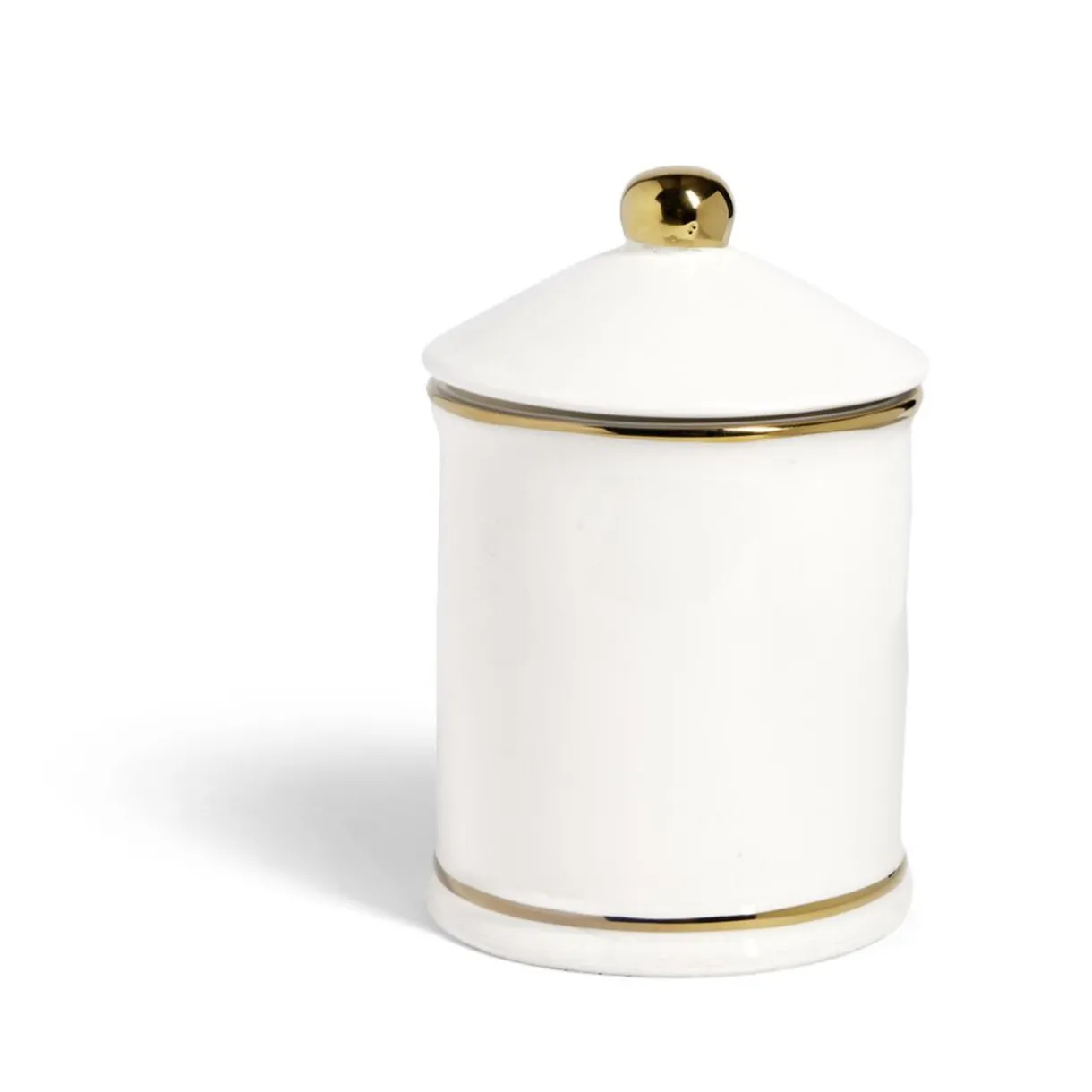 Pot céramique avec couvercle en blanc et bord doré Ø11,5xH17,5cm^Gifi