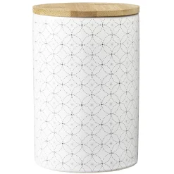Pot en céramique blanc à motif gris avec couvercle en bois H14 cm^Gifi Hot