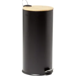 Nettoyage Et Entretien|Gifi Poubelle à pédale 30L métal noir avec couvercle en bambou