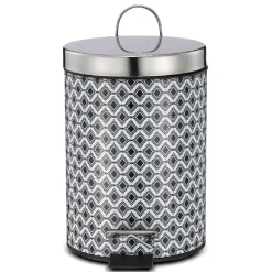 Nettoyage Et Entretien|Gifi Poubelle de salle de bain en métal décor graphique noir blanc 3L