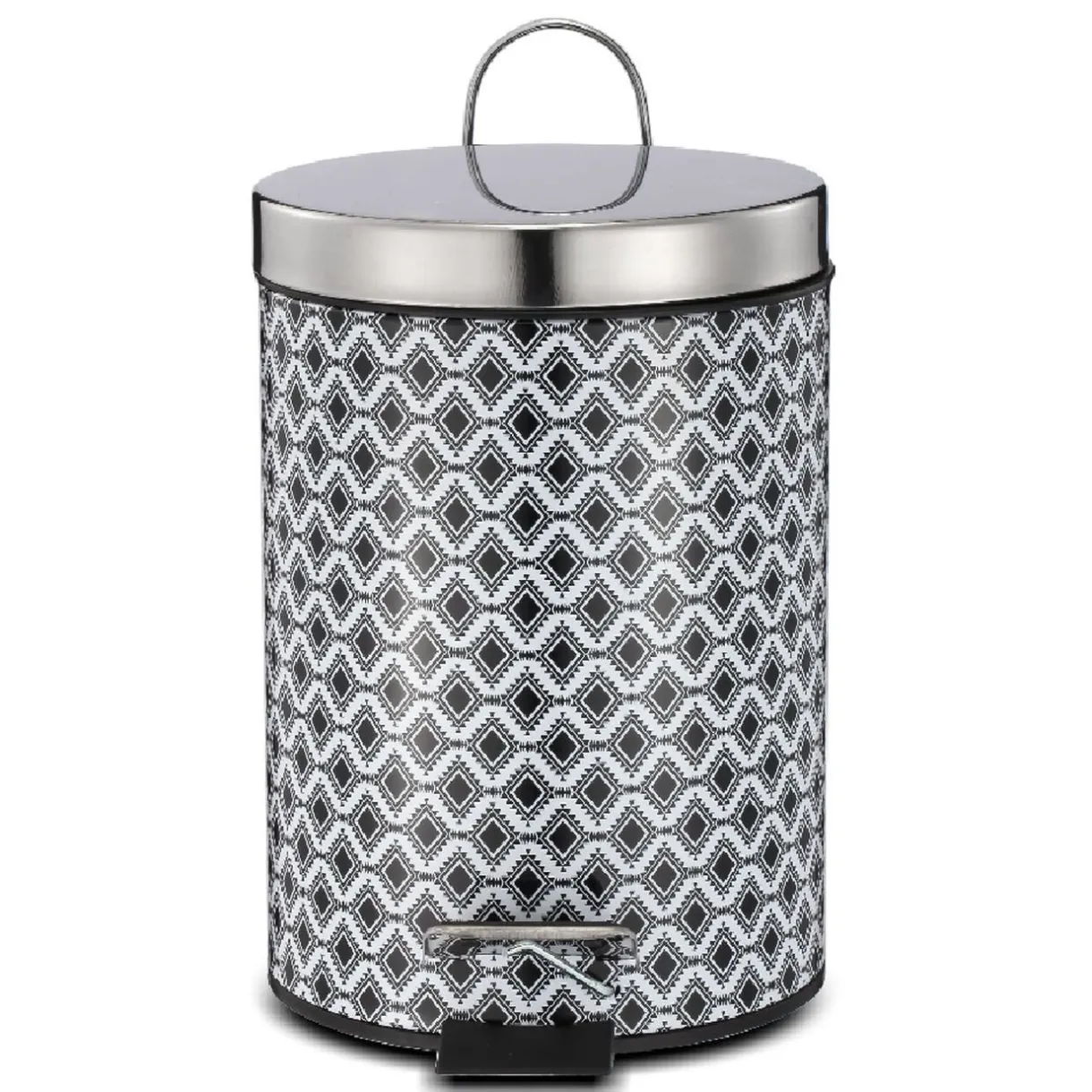 Nettoyage Et Entretien|Gifi Poubelle de salle de bain en métal décor graphique noir blanc 3L