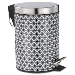 Nettoyage Et Entretien|Gifi Poubelle de salle de bain en métal décor graphique noir blanc 3L