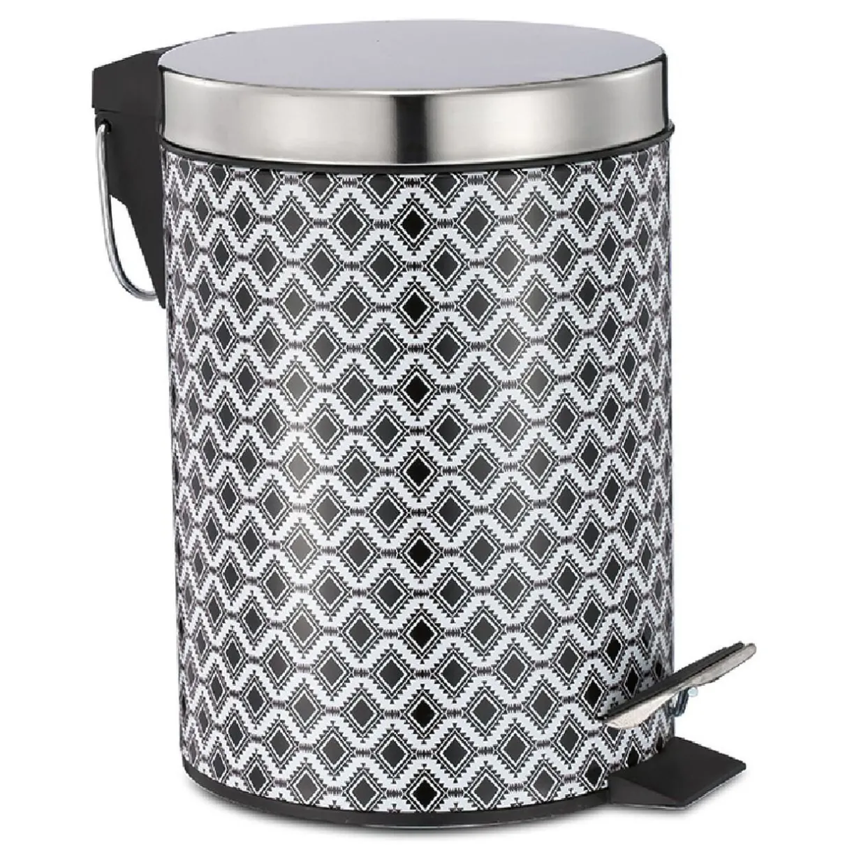 Nettoyage Et Entretien|Gifi Poubelle de salle de bain en métal décor graphique noir blanc 3L