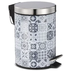 Nettoyage Et Entretien|Gifi Poubelle de salle de bain en métal décor carreau de ciment 3L