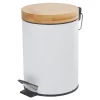 Nettoyage Et Entretien|Gifi Poubelle salle de bain blanche avec couvercle bambou