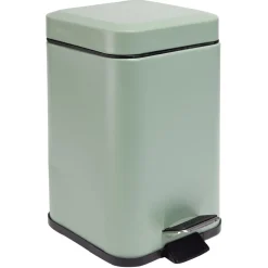 Nettoyage Et Entretien|Gifi Poubelle salle de bain carré à pédale métal vert sauge 16x16xH25,5cm 3L