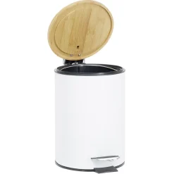 Nettoyage Et Entretien|Gifi Poubelle salle de bain métal et bambou blanc