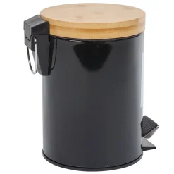Nettoyage Et Entretien|Gifi Poubelle salle de bain noire avec couvercle bambou