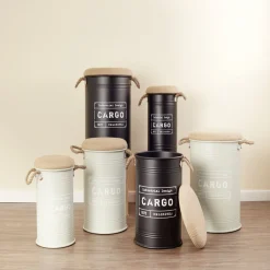 Rangement|Gifi Pouf coffre de rangement petit modèle Ø27xH43,5cm noir