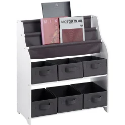 Rangement|Gifi Rangement 2en1 gris et blanc bibliothèque et panière x6