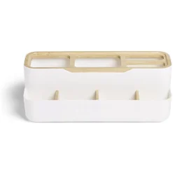 Clearance Gifi Rangement salle de bain bambou et plastique blanc