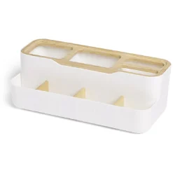 Clearance Gifi Rangement salle de bain bambou et plastique blanc