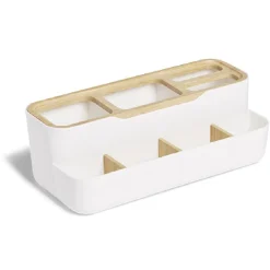 Clearance Gifi Rangement salle de bain bambou et plastique blanc