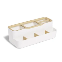 Clearance Gifi Rangement salle de bain bambou et plastique blanc