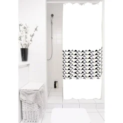 New Gifi Rideau de douche blanc motifs triangles sans anneaux