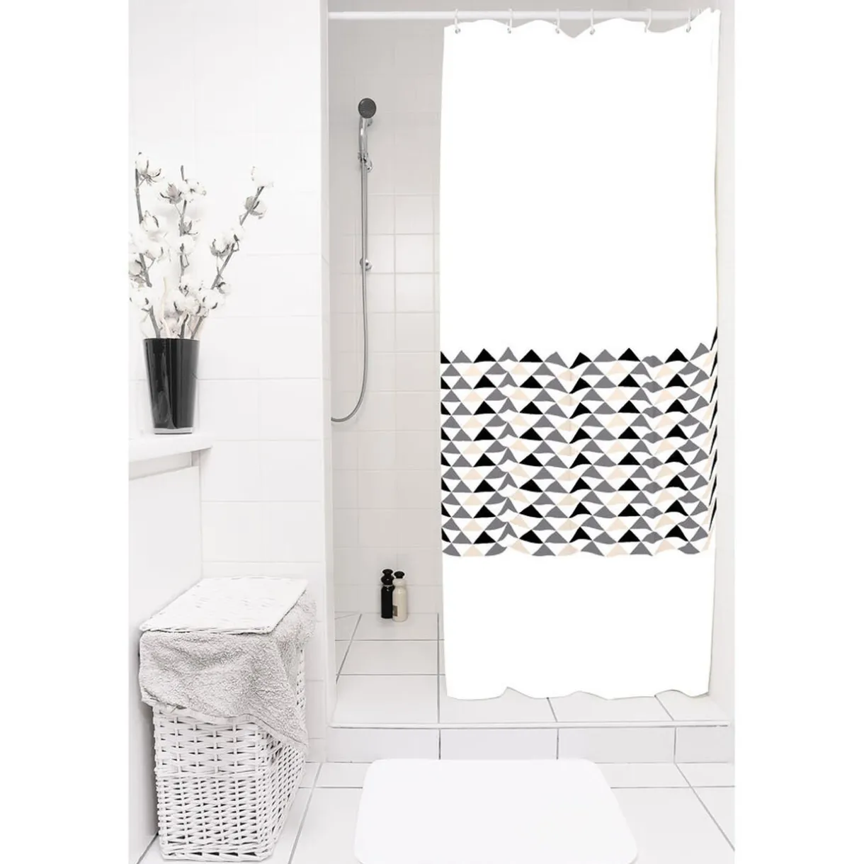 New Gifi Rideau de douche blanc motifs triangles sans anneaux