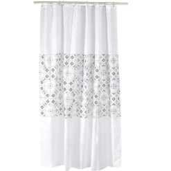 Discount Gifi Rideau de douche blanc motif carreau de ciment gris