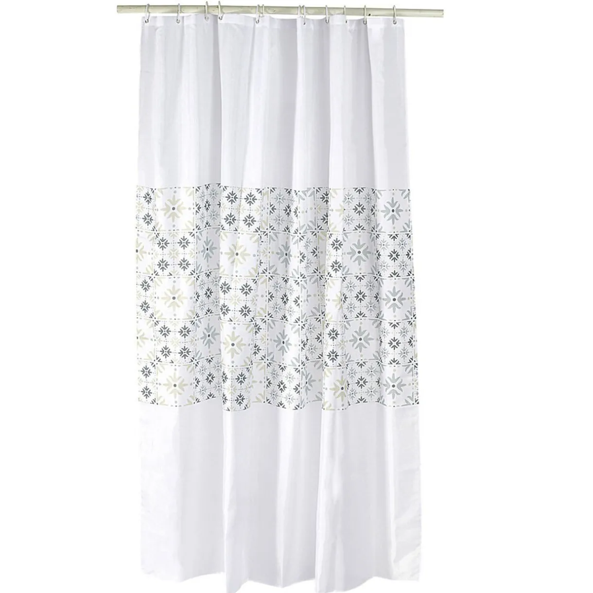 Discount Gifi Rideau de douche blanc motif carreau de ciment gris