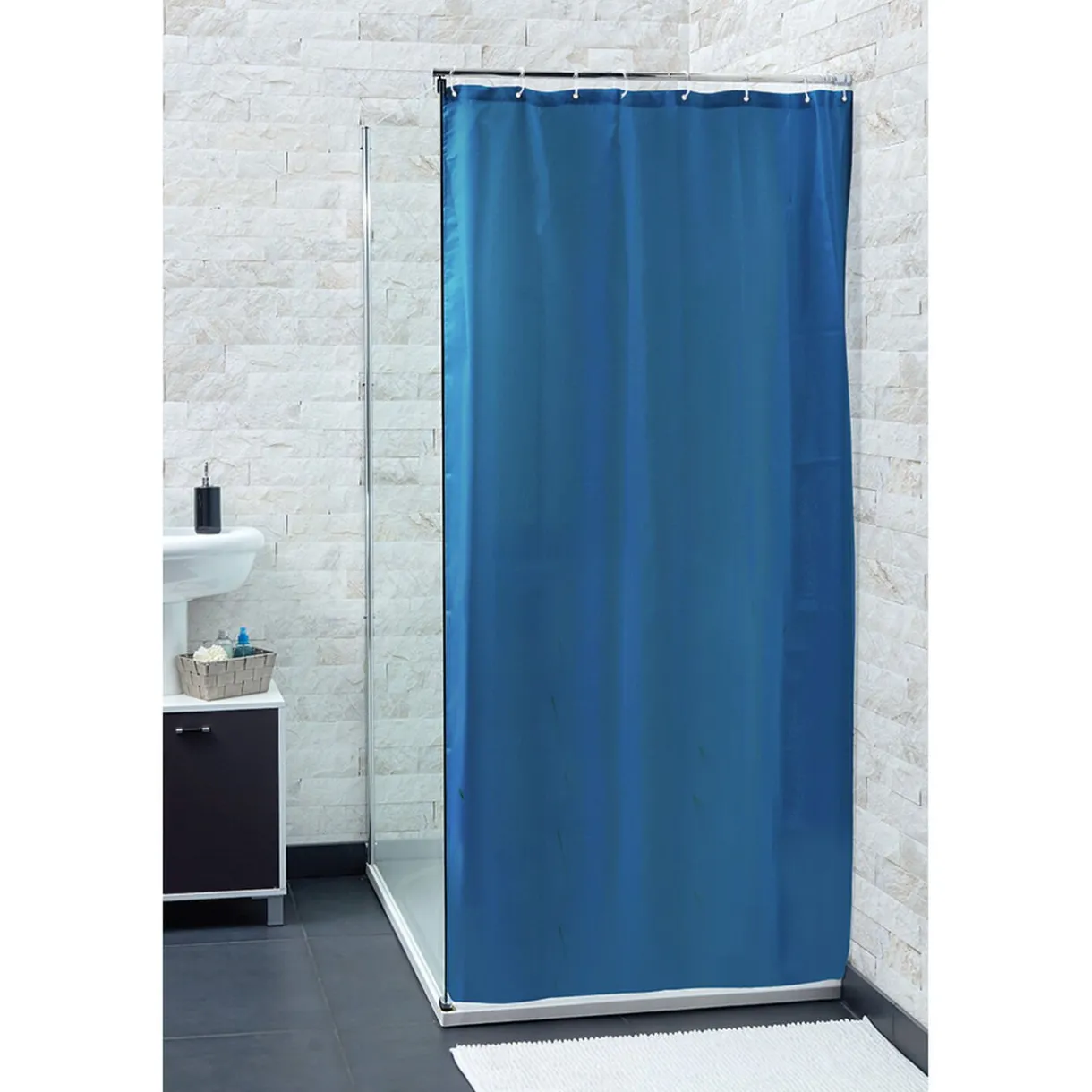 Hot Gifi Rideau de douche bleu uni